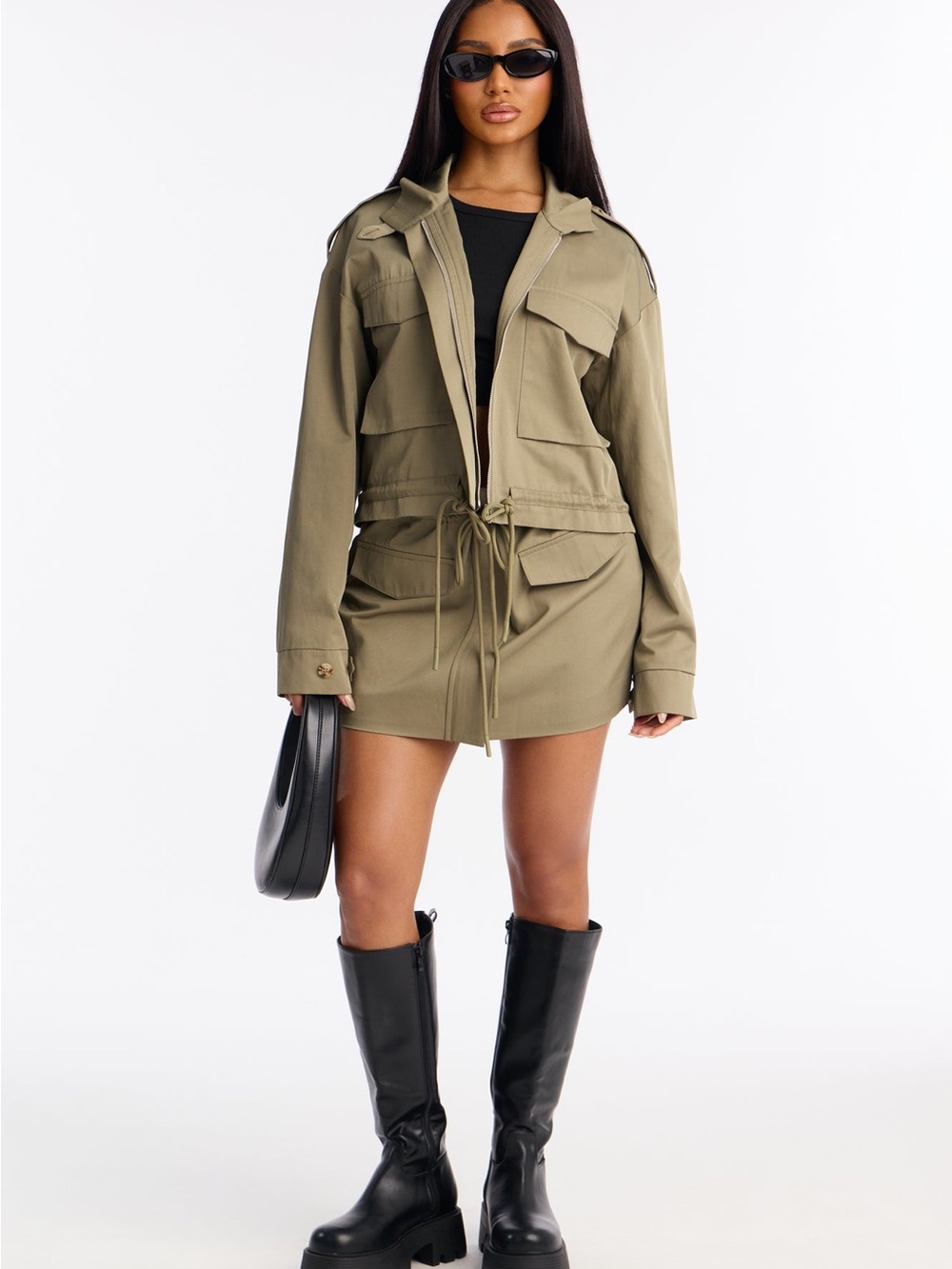 Samara Jacket Mini Skirt Set - Olive - M